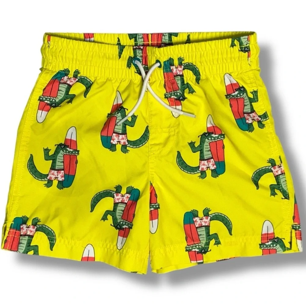 Surfing Alligator Print Swim Shorts Drawstring Lined Quick Dry Kids 6/7